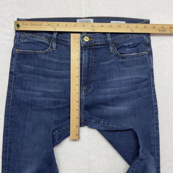 Frame Le High Straight Jeans Women's Size 30 Distressed Hem Stretch Blue Denim - Picture 4 of 12